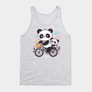 Pandas family riding on a bicycle Tank Top